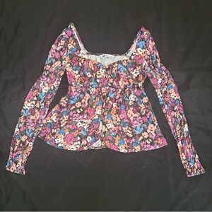 Size XS: Women’s Button-Front Tulip Hem Floral Babydoll Top